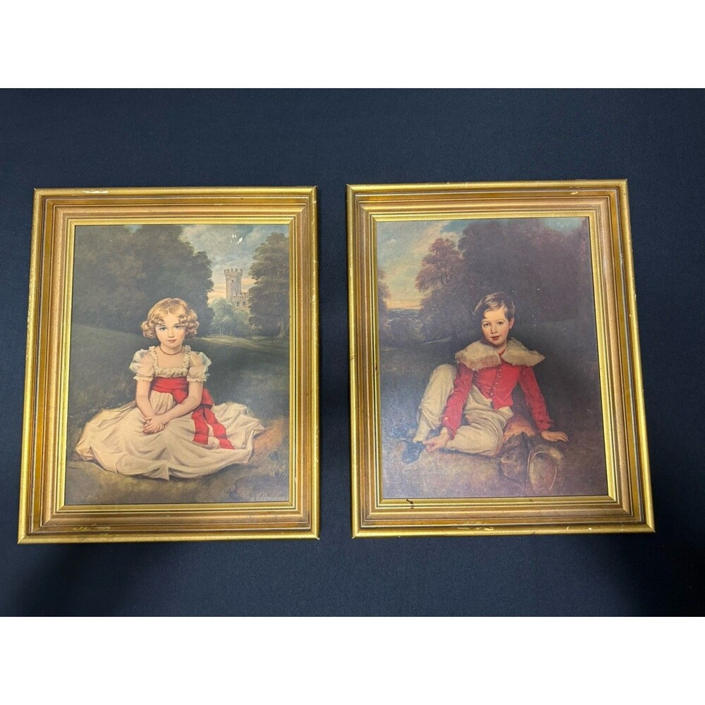 Vintage Gold Framed Hans Volkmann Art Print Little Princess Girl Lord Seaham Boy